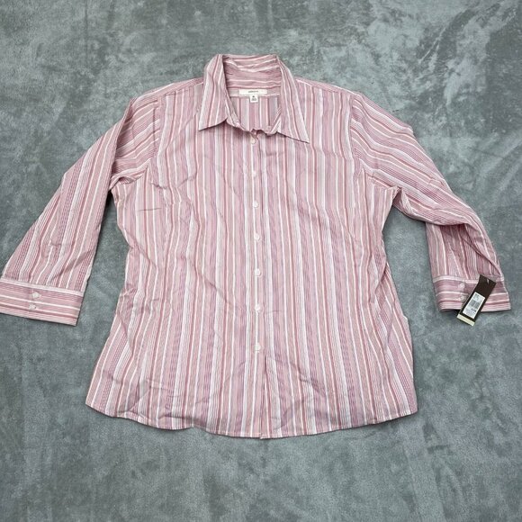 Merona Womens Pink & White Striped Button-Up Shirt XXL Cotton Blend NWT 6075 - Picture 1 of 10